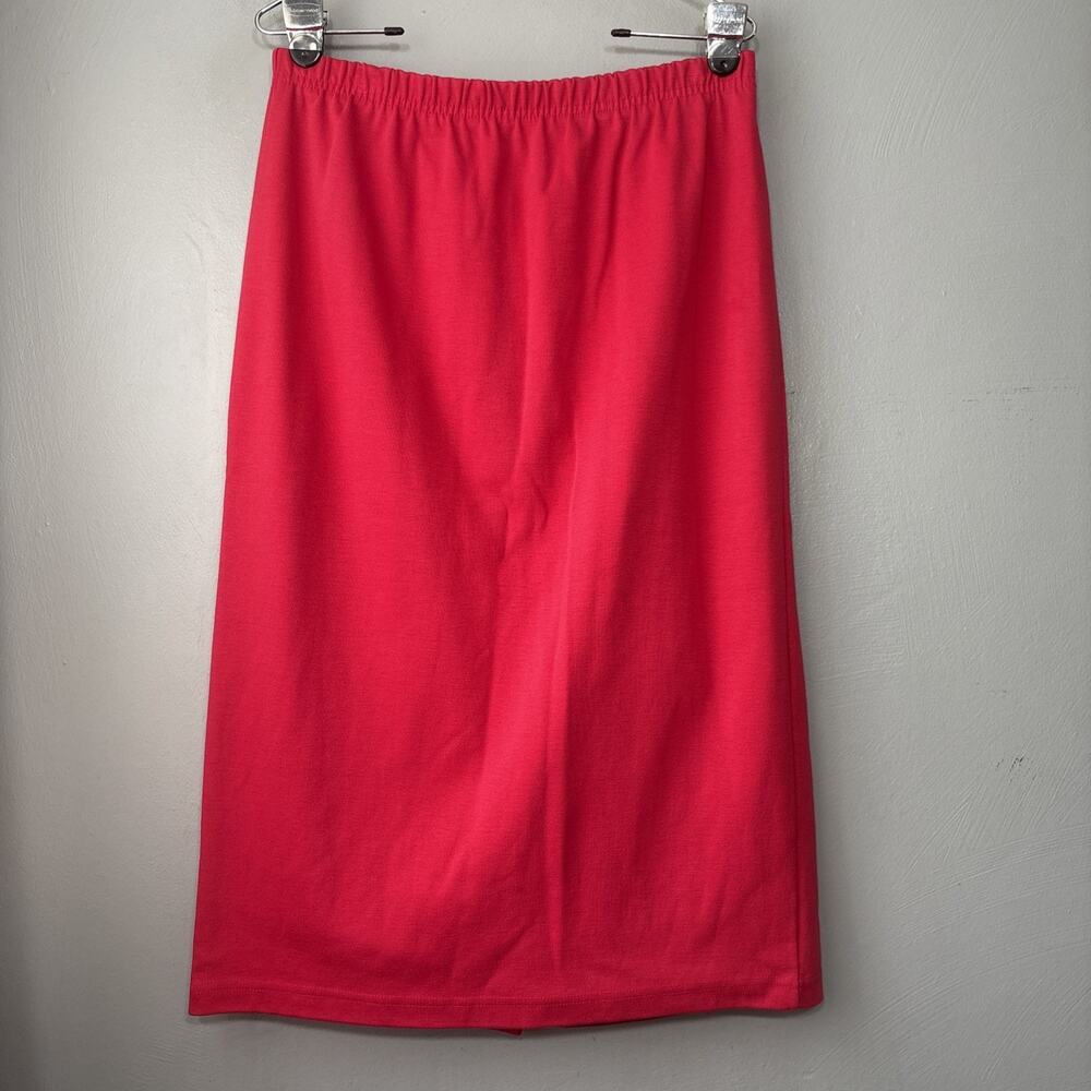 Vintage Lands End Skirt Size Large Tomato Red Knit Midi Straight Pull on Casual